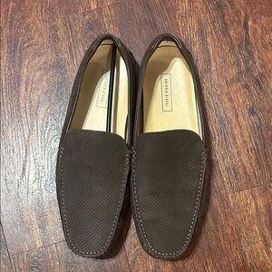 Brown Suede Perforated Slip-On Loafers